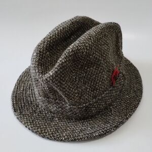Justin Reed Irish Wool Laine Tweed Fedora Hat Cork, Ireland Brown Red Feather